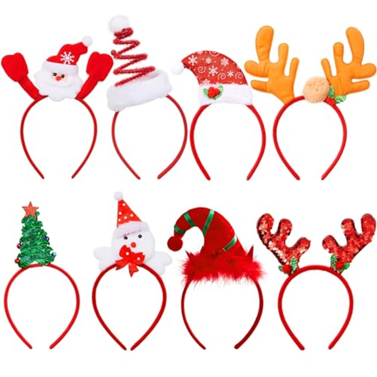 JOYIN 8 Packs Christmas Headbands Christmas Head Hat Toppers Christmas Costume Accessories for Women Men Kids Christmas Parties Xmas Holiday Party Favors Photo Booth
